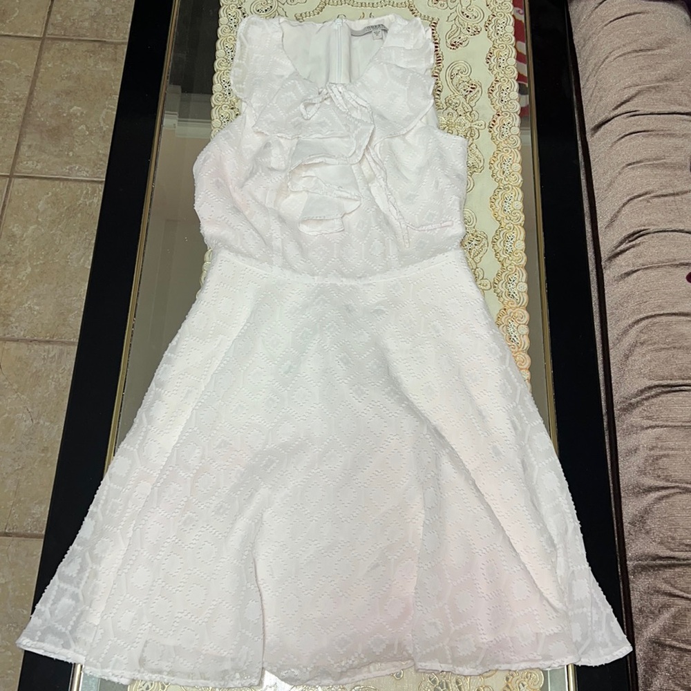 Guess white sleeveless ruffled chiffon dress